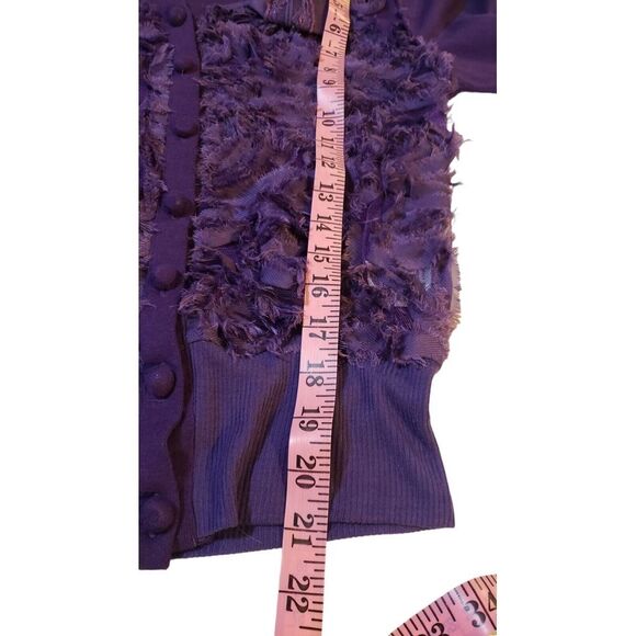 Ryu Knit Cardigan Sweater‎ Purple flower Appliqué fine knit shrug top Size M - Picture 14 of 16